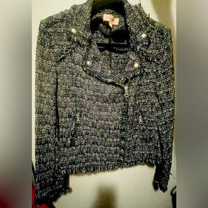 Philosophy tweed black and white moto zip up jacket